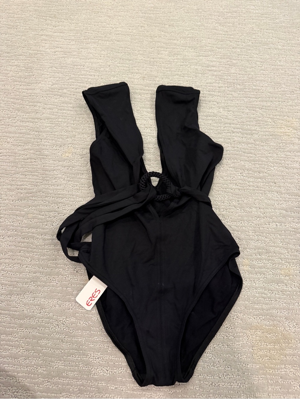 Black One-Piece Swimsuit with Front Knot Detail